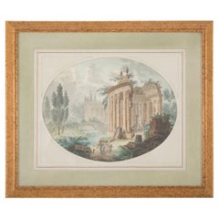 Antique 18th Century Italian Neoclassical Watercolor with Roman Ruins