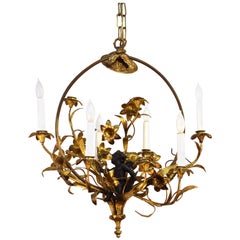Vintage Italian Gilded Chandelier with Flowers and Putti