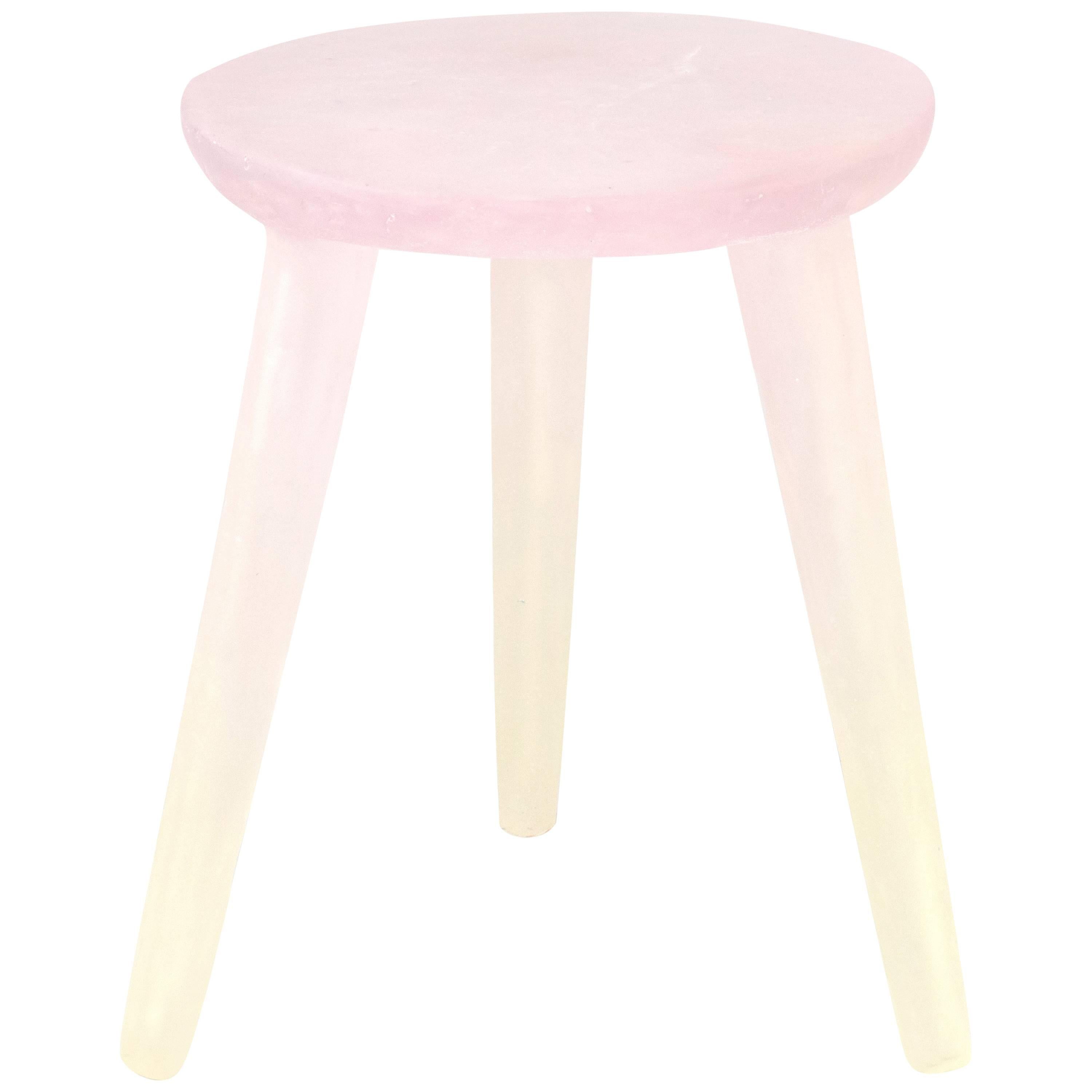 Glow Side Table or Stool in Pink to Yellow, Handmade from Recycled Resin For Sale