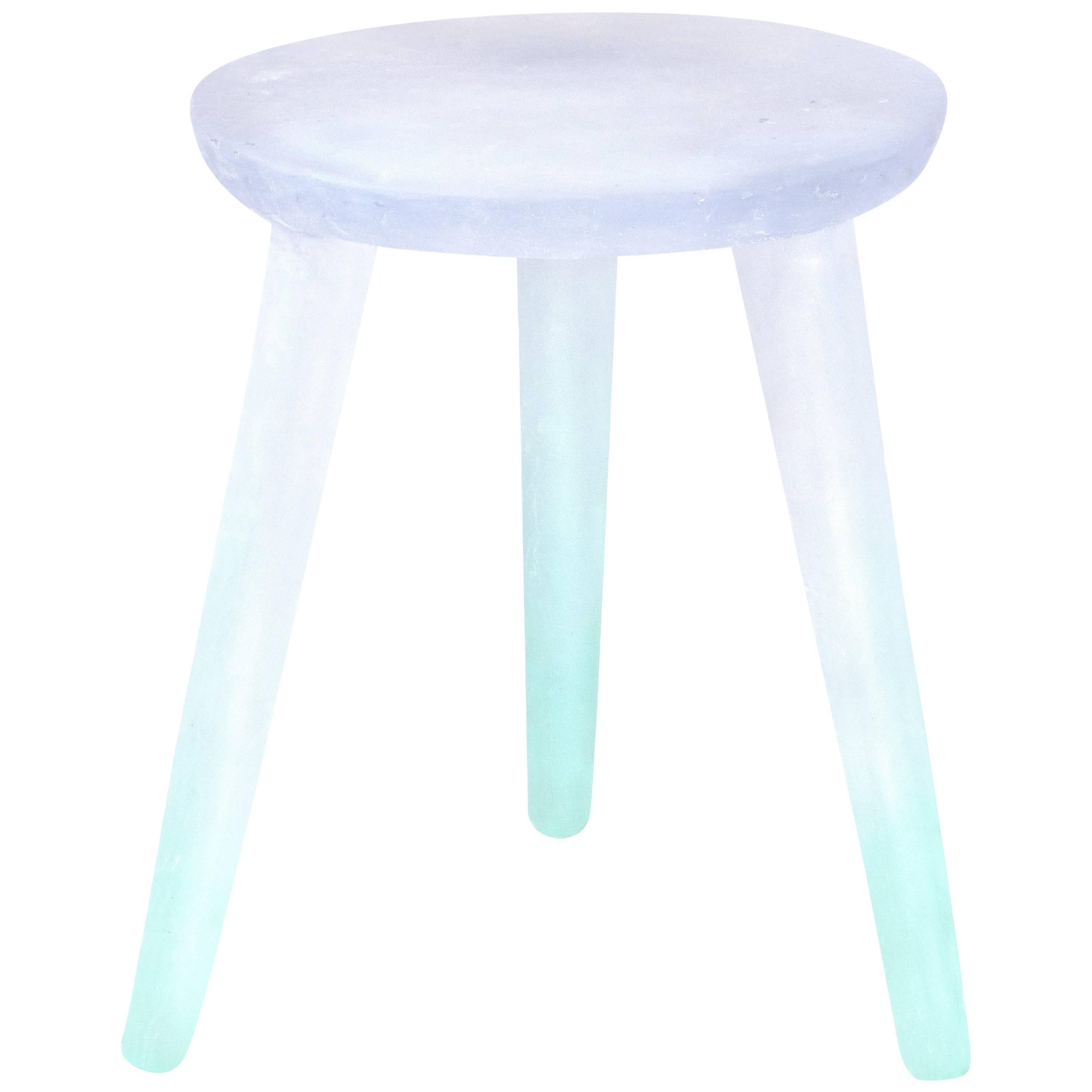 Glow Side Table or Stool in Periwinkle to Aqua, Handmade from Recycled Resin For Sale