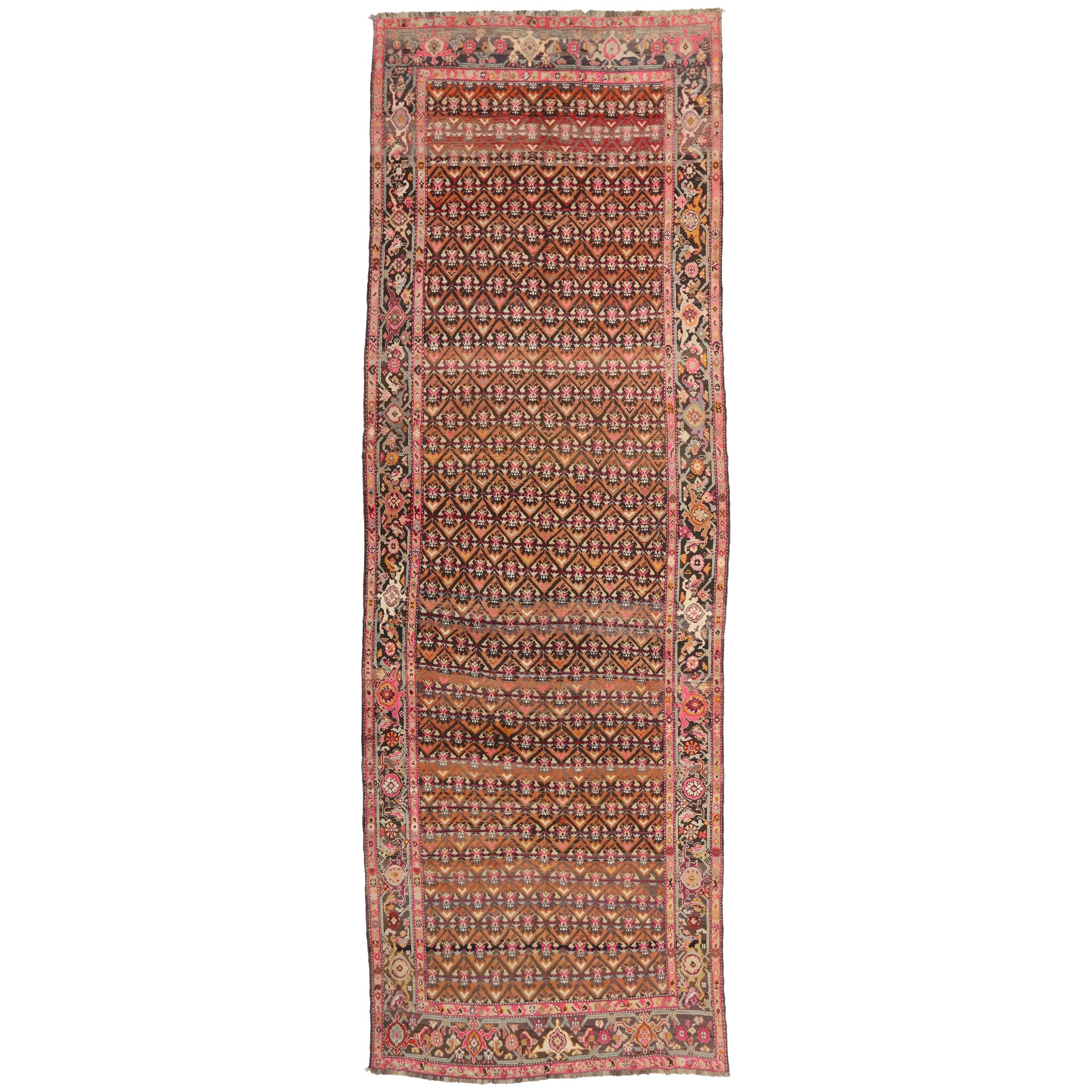 Antique Caucasian Karabakh Gallery Rug with Mid-Century Modern Style 