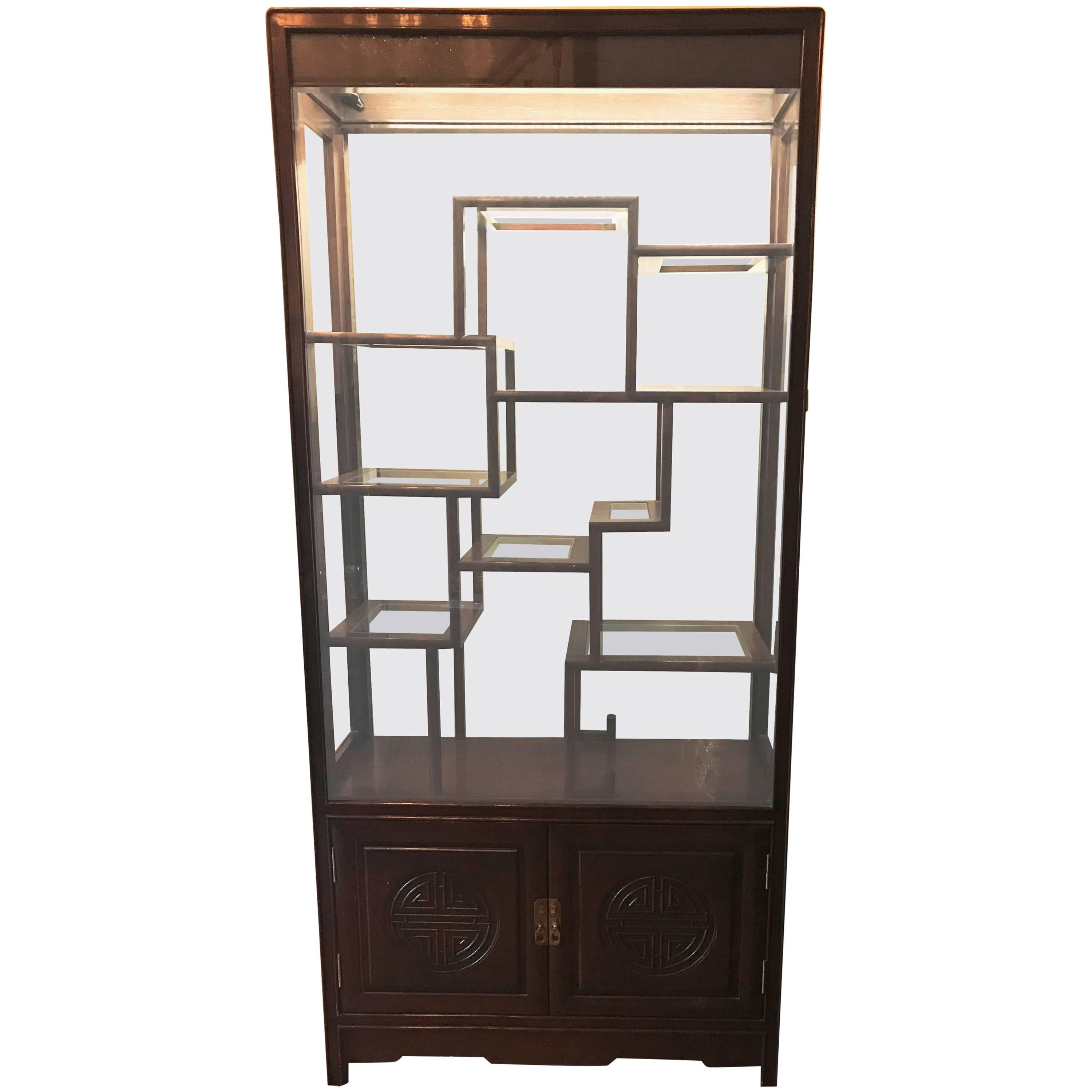 Chinese Vitrine Collection Cabinet, Glazed Front and Back, 20th Century For Sale