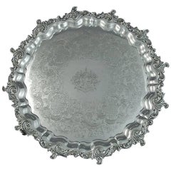 Antique Large Victorian Sterling Silver Salver