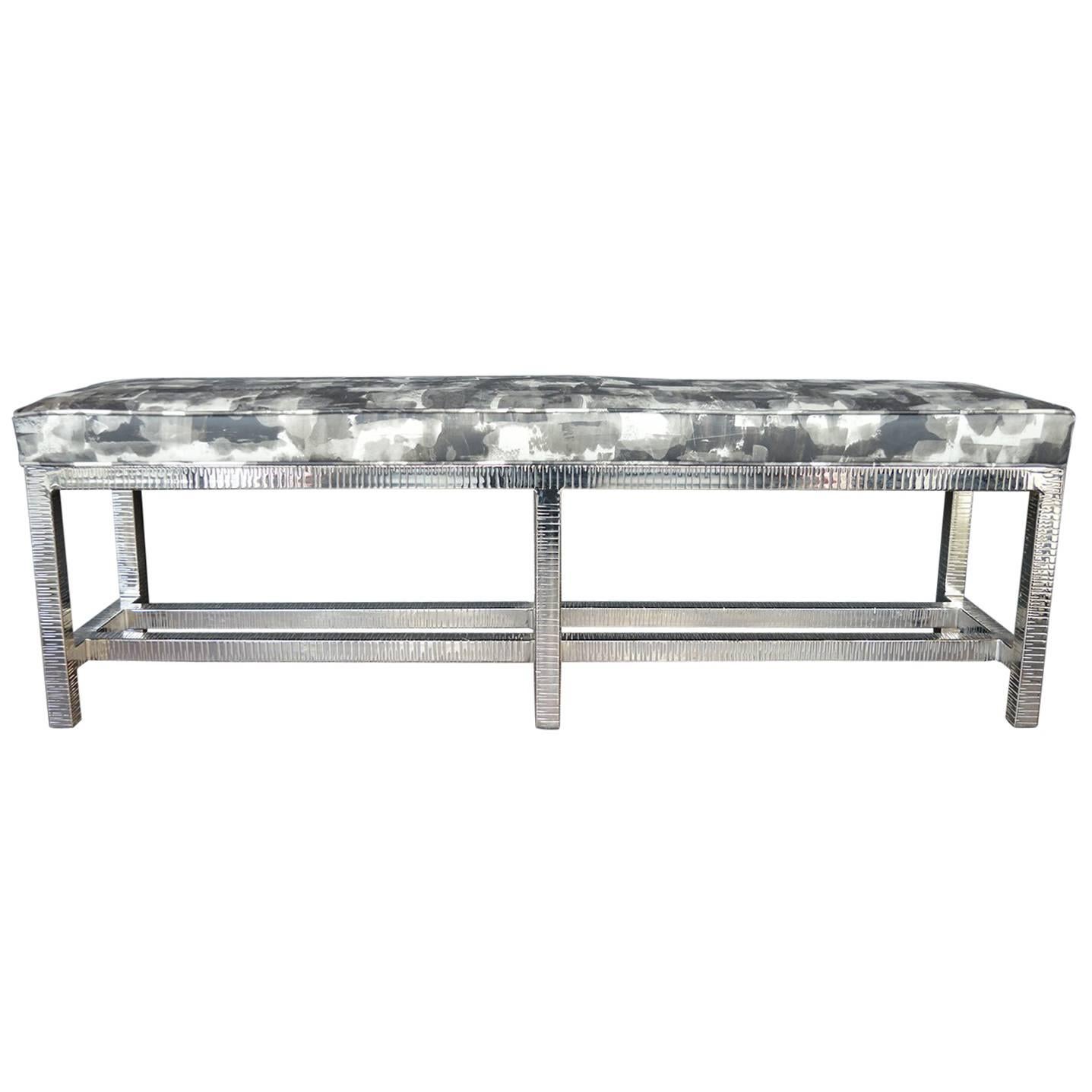 Nickel Plated Bench with Leather Seat For Sale