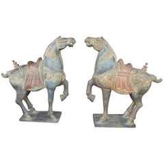 Antique Pair of Hand-Carved Wooden Horses