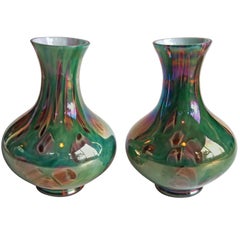Antique Czech Pair of Art Deco Kralik Cased 'Paperweight' Glass Vases circa 1925