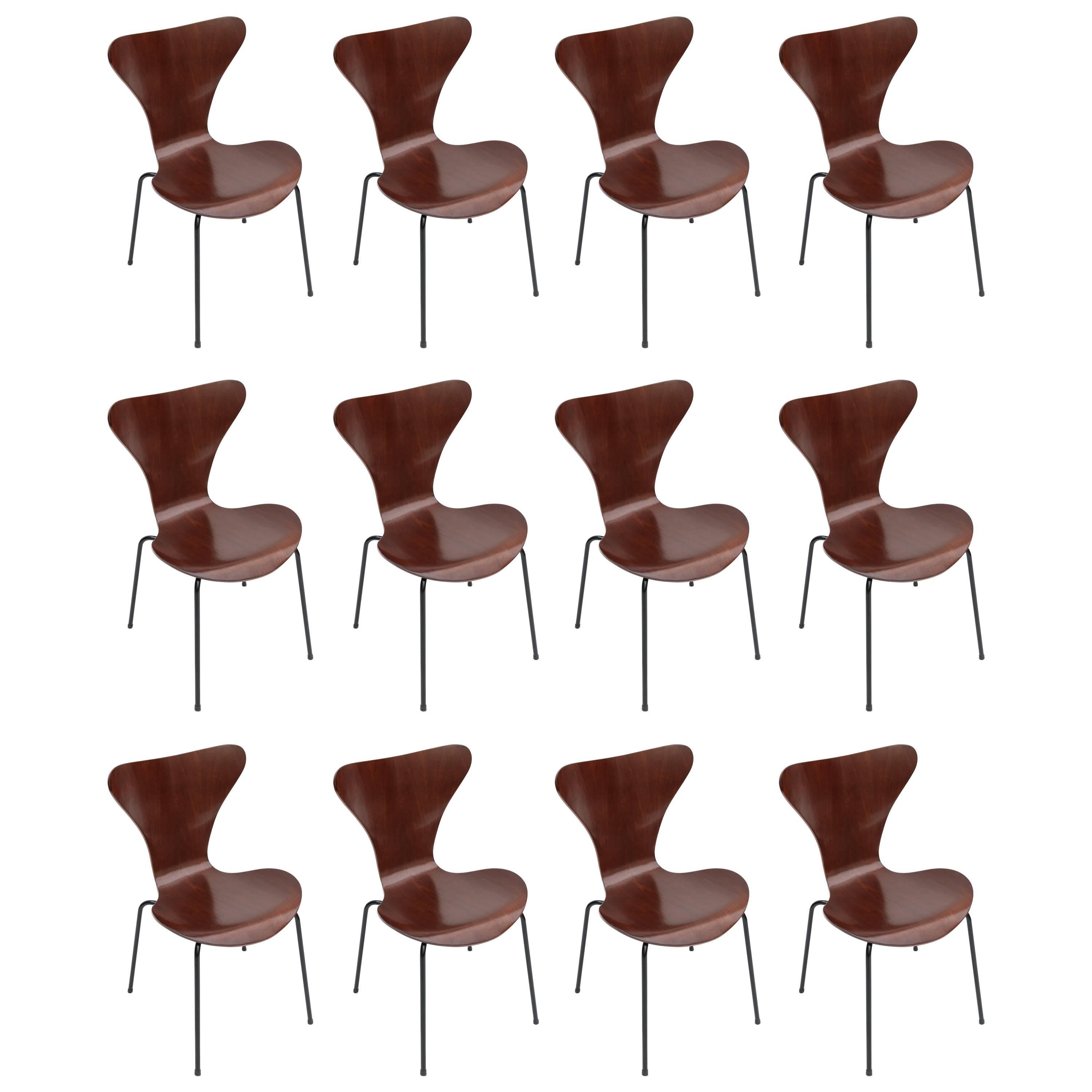 Set of Twelve 1960s Formiga Brazilian Jacaranda and Metal Dining Chairs
