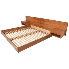 Modern Teak King size Platform Bed with Floating Nightstands