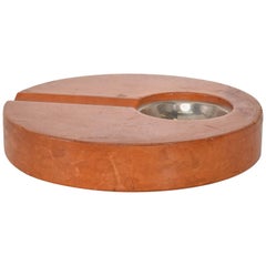 Mid-Century Modern Leather Wrapped Ashtray Attributed to Diego Matthai Tobacco