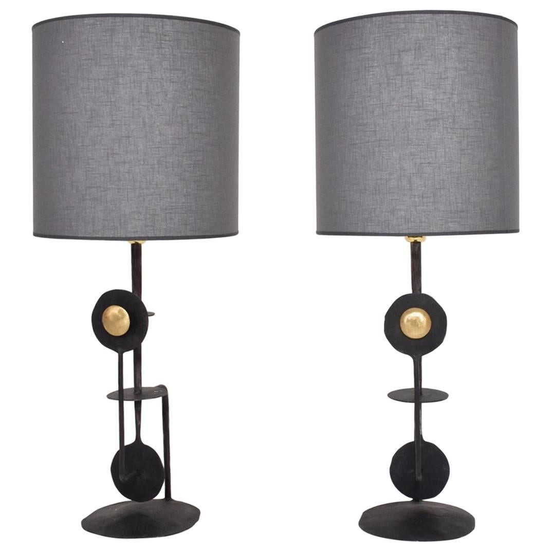 Mid-Century Modern Brutalist Pair of Italian Table Lamps