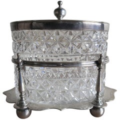 Antique Russian Cut Crystal Oval Container on Silver Base