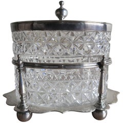 Russian Cut Crystal Oval Container on Silver Base