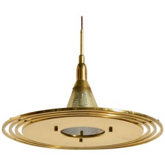 Saturn Mid-Century Modern Perforated Brass Pendant by Lightolier