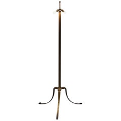 Large Wide Base Brass Three Legged Pillared Victorian Floor Standing Lamp