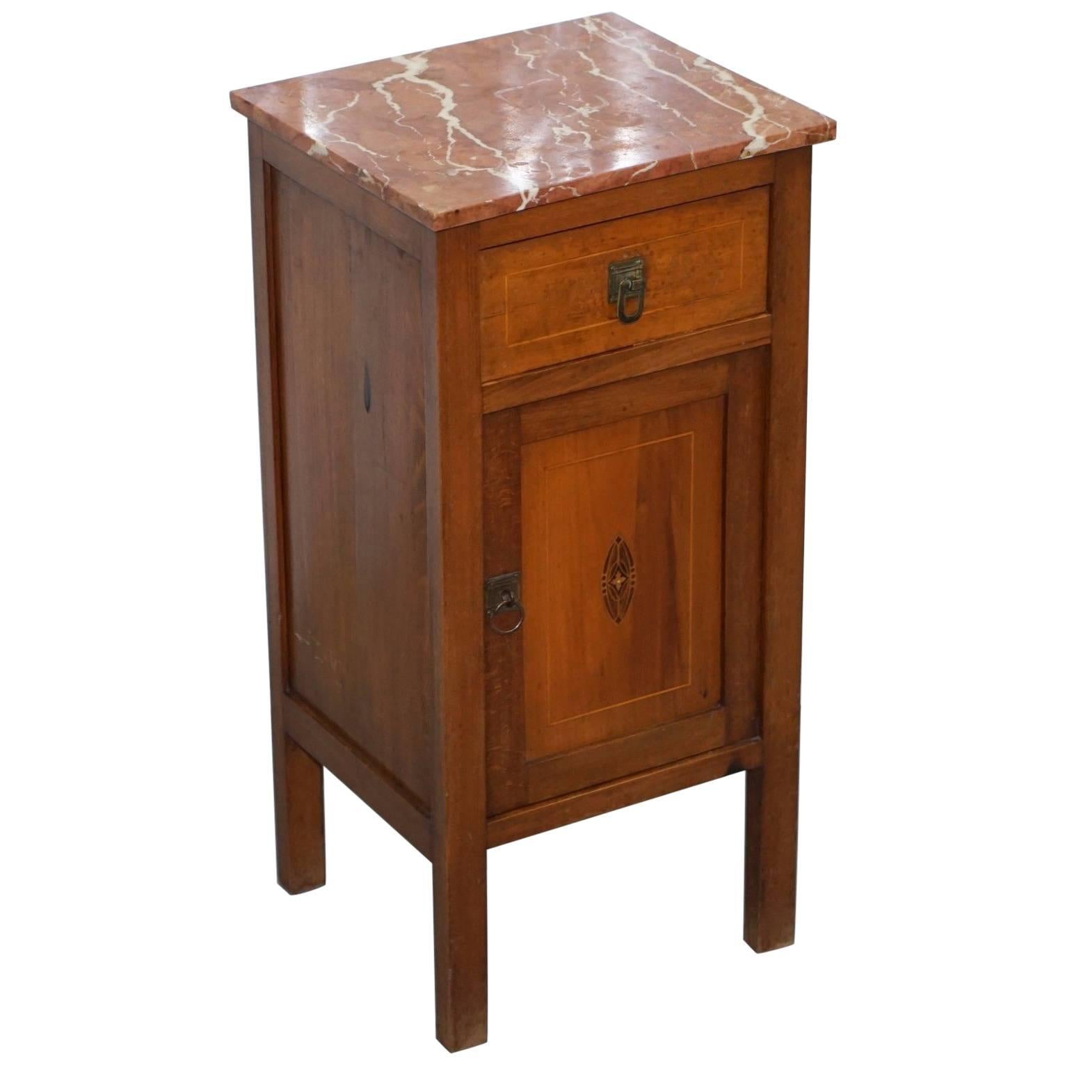 Lovely Vintage Antique Oak Side Cabinet Cupboard Table with Solid Marble Top