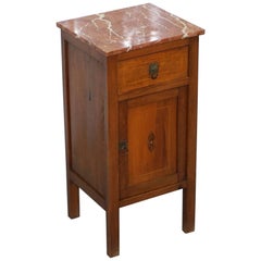 Lovely Antique Antique Oak Side Cabinet Cupboard Table with Solid Marble Top