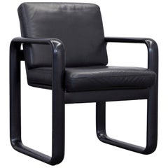 Rosenthal Studio Line Designer Leather Chair Black One Seat Wood Vintage