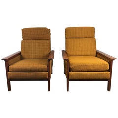 Classic Danish Modern High Back Teak Lounge Chairs by Hans Olsen