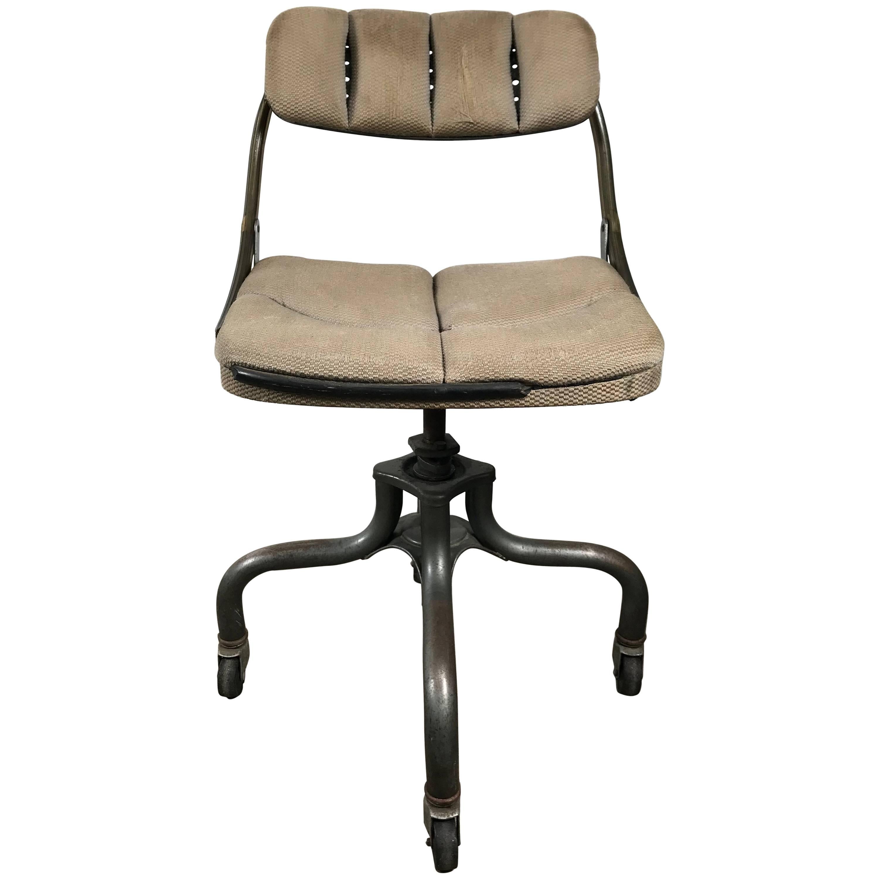 Early Antique Industrial Adjustable Rolling Desk Chair by DoMore
