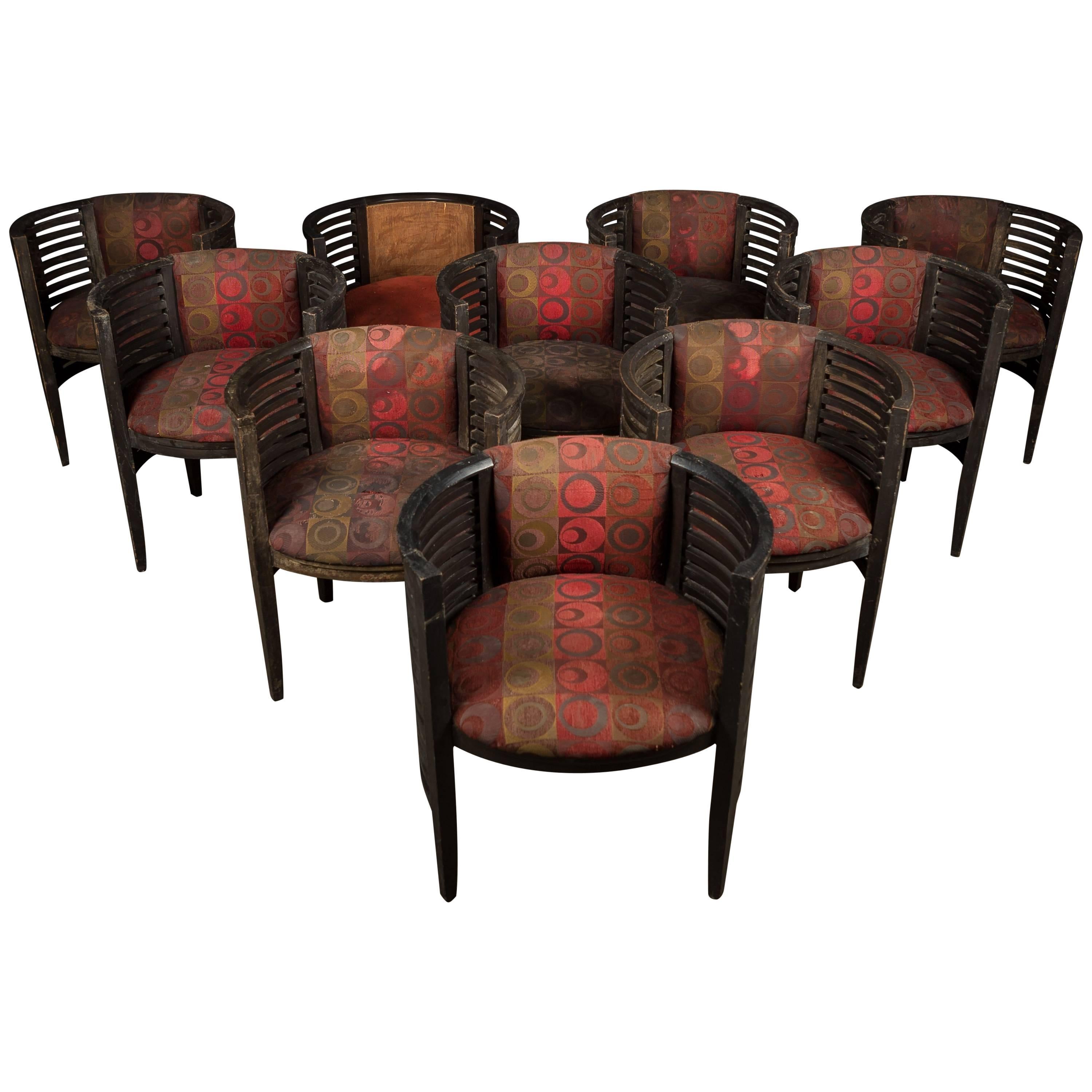 Set of Ten Art Deco Ebonized Tub Chairs from a Hotel in Bombay For Sale