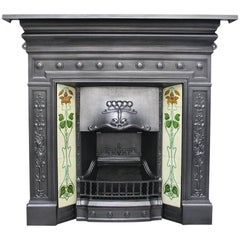 Edwardian Cast Iron and Tiled Combination Fireplace in the Art Nouveau Manner