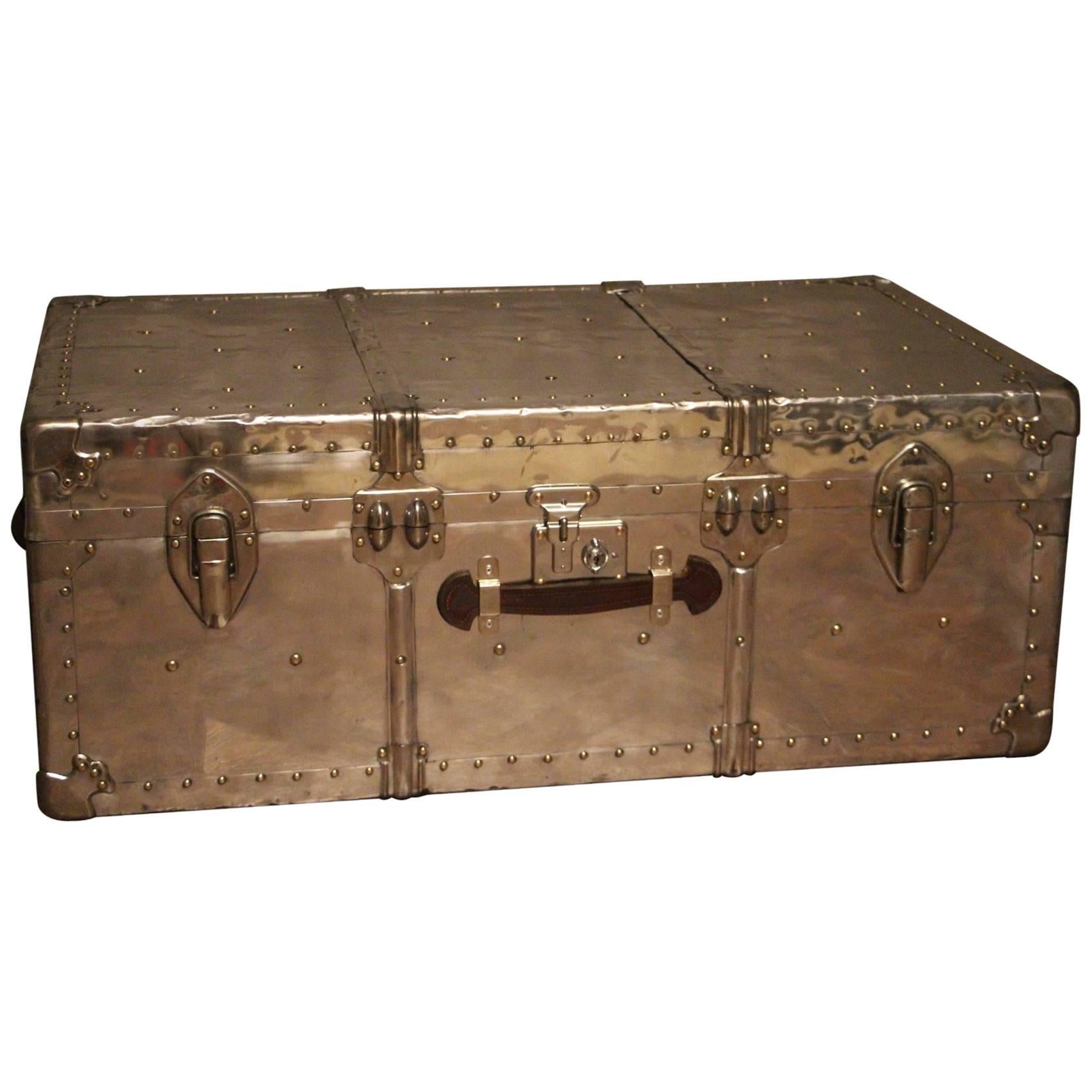 1940s Polished Aluminum Steamer Trunk