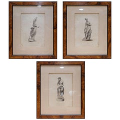 Set of Three Original Antique Art Nouveau French Prints of Statues Musidora Hebe