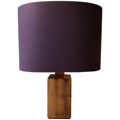 20th Century Italian Square Lamp Made of Brass with Grey Shade, 1970s