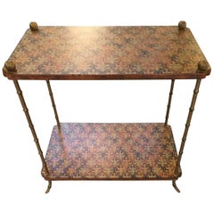 Elegant Faux Bamboo Gilt Iron and Painted Two-Tier Side Table