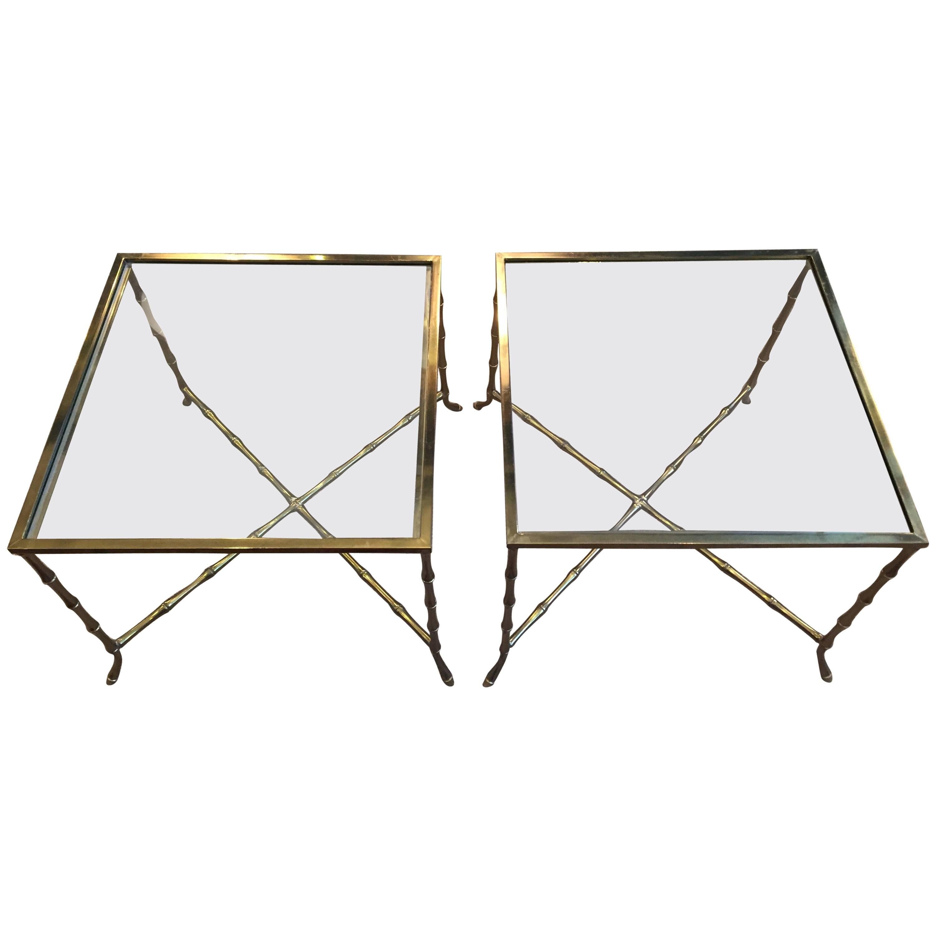 Pair of French Faux Bamboo Brass End or Cocktail Tables