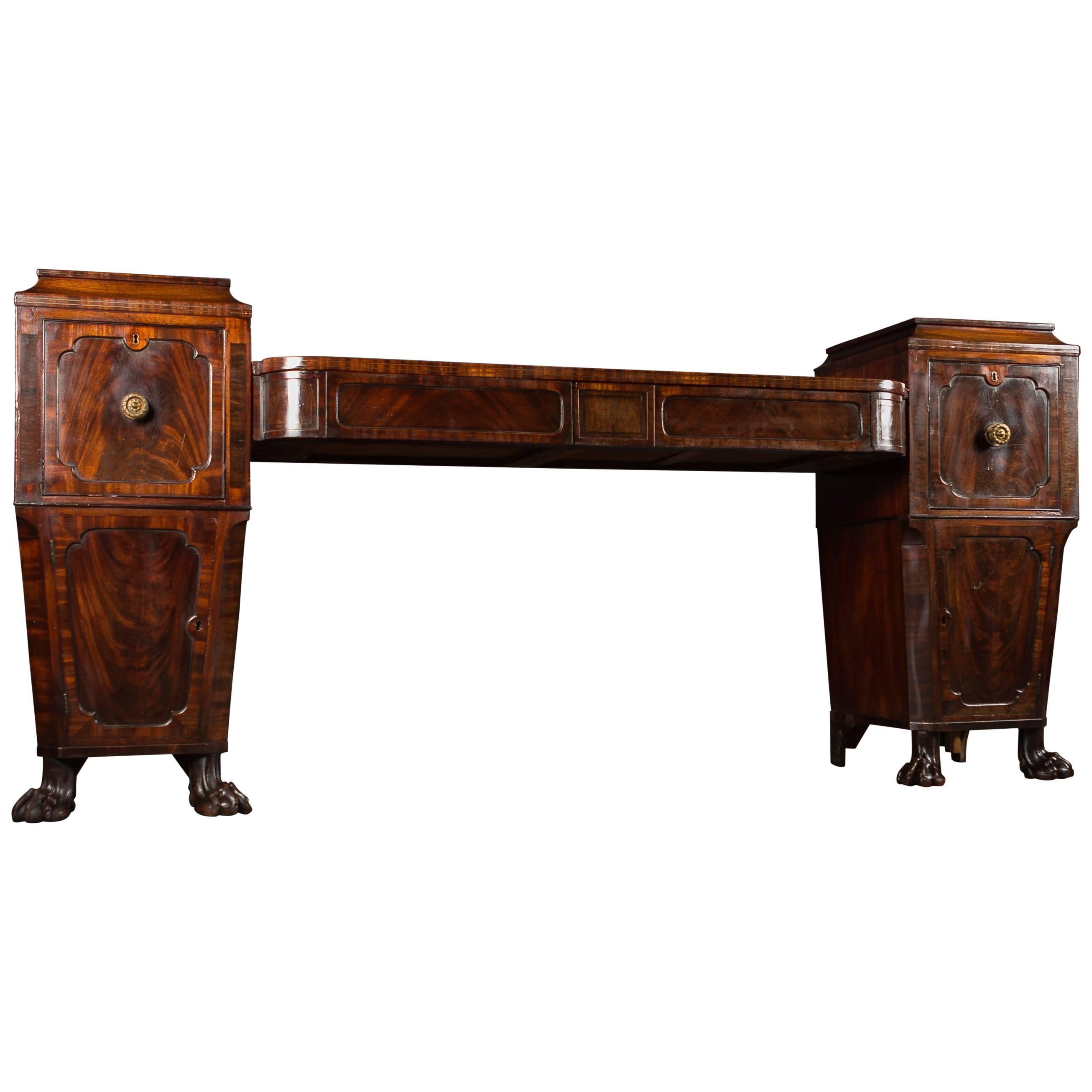 Regency Flame Mahogany Pedestal Sideboard with Lions Paw Feet For Sale