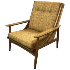 Italian Mid Century Modern High Back Upholstered Lounge Chair