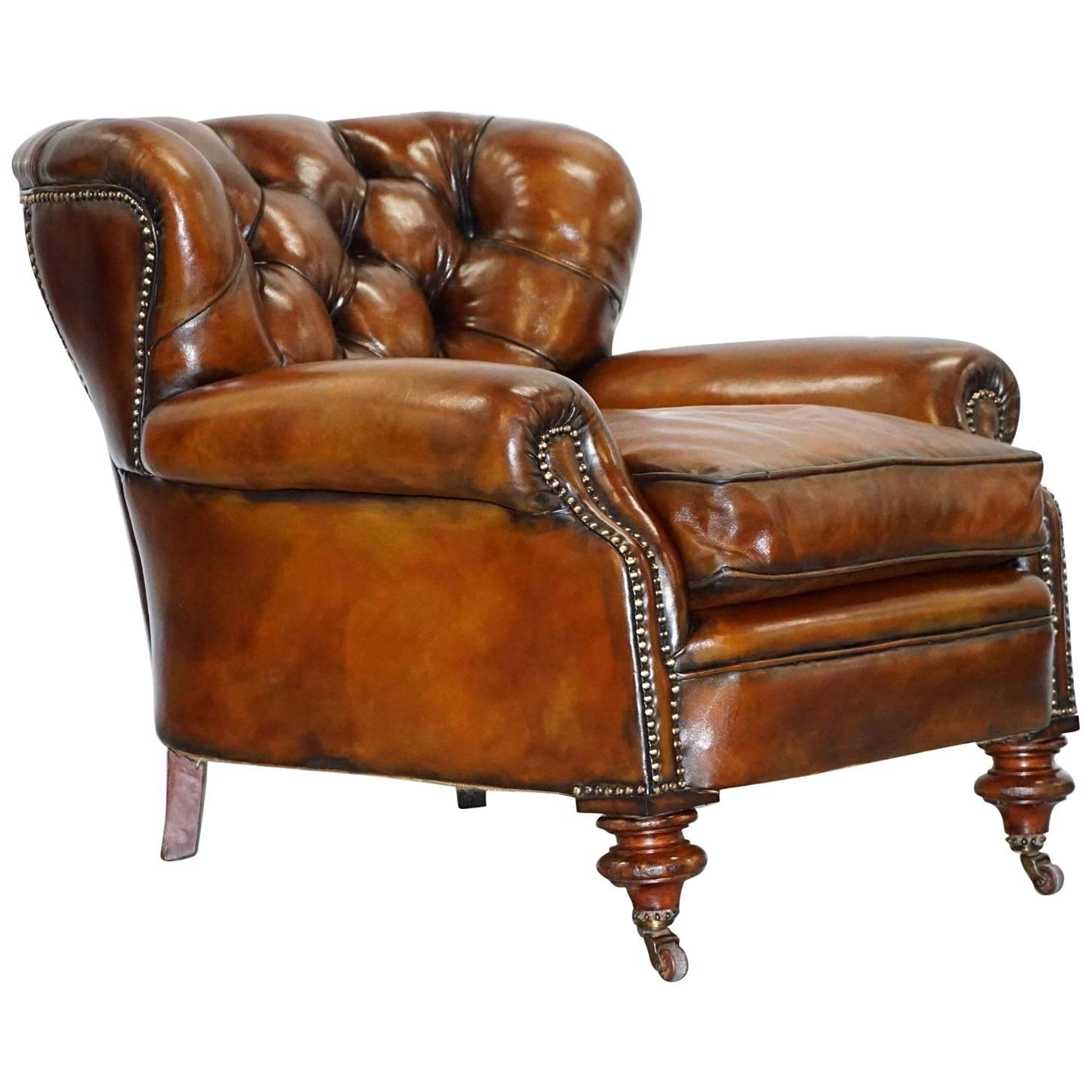 Fully Restored Chesterfield Victorian Club Armchair New Leather Hand Dyed