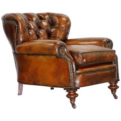 Antique Fully Restored Chesterfield Victorian Club Armchair New Leather Hand Dyed