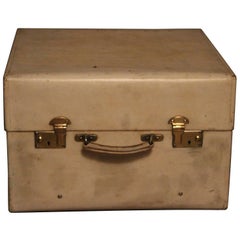 Antique 1920s Small Beige Vellum Steamer Trunk by Drew and Son Picadilly