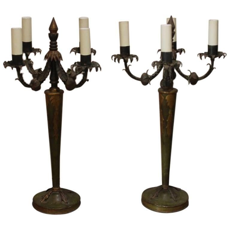 Pair of 1930s Italian Painted Table Lamps For Sale