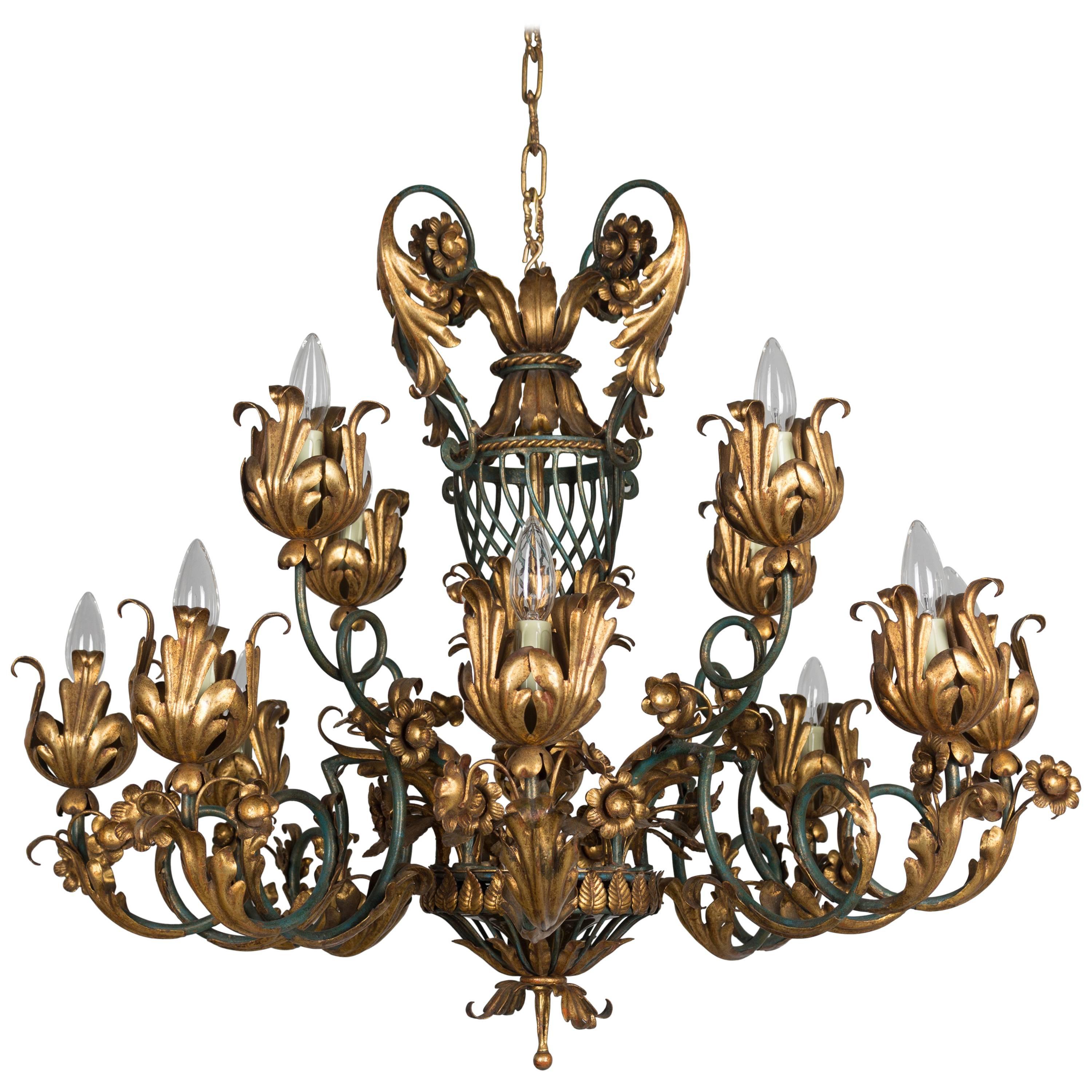 French 1940s Parcel-Gilt Chandelier