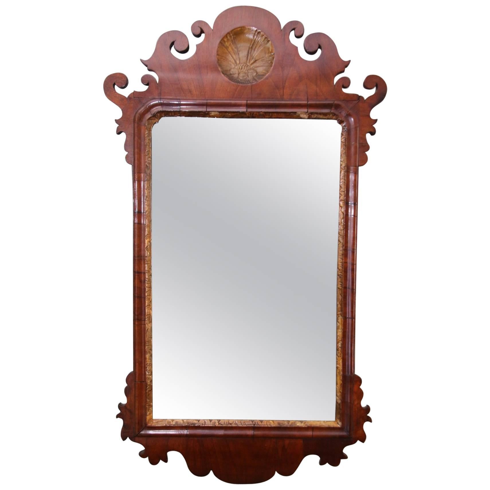 Queen Anne Mahogany Mirror with Scalloped Crest For Sale