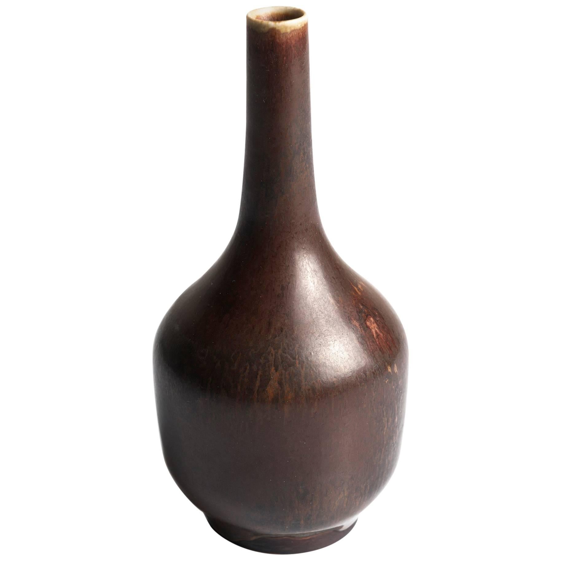 Carl-Harry Stålhane Brown Vase for Rörstrand, Midcentury Scandinavian Ceramics For Sale