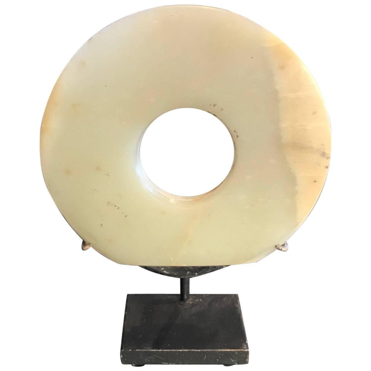 Important Ancient Chinese Heavenly Jade Bi Disc with Green and White Pattern
