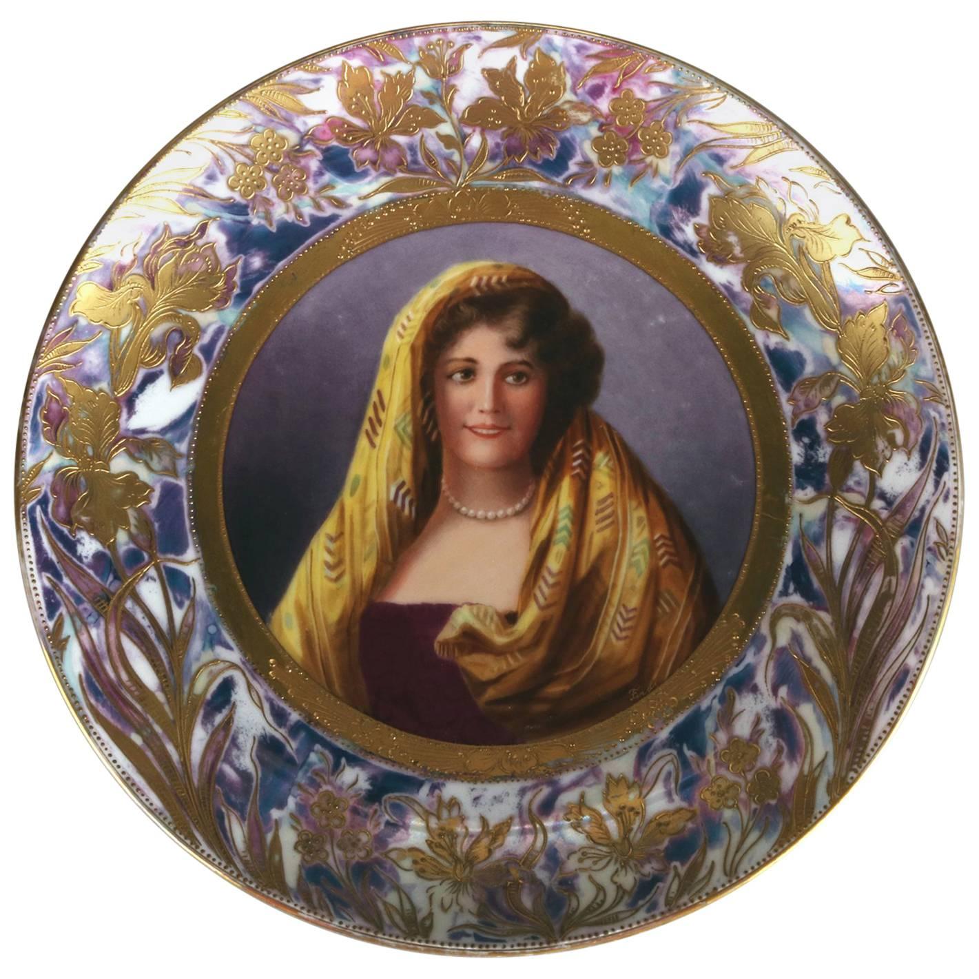 Antique Royal Vienna Austria Porcelain Portrait Plate Signed Ferdi, 19th Century
