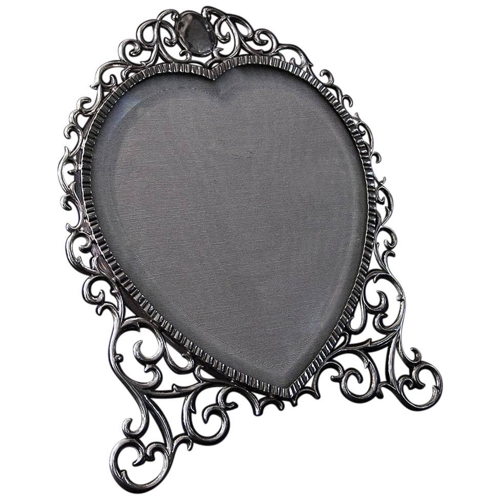 Edwardian Silver Heart Shaped Photograph Frame For Sale