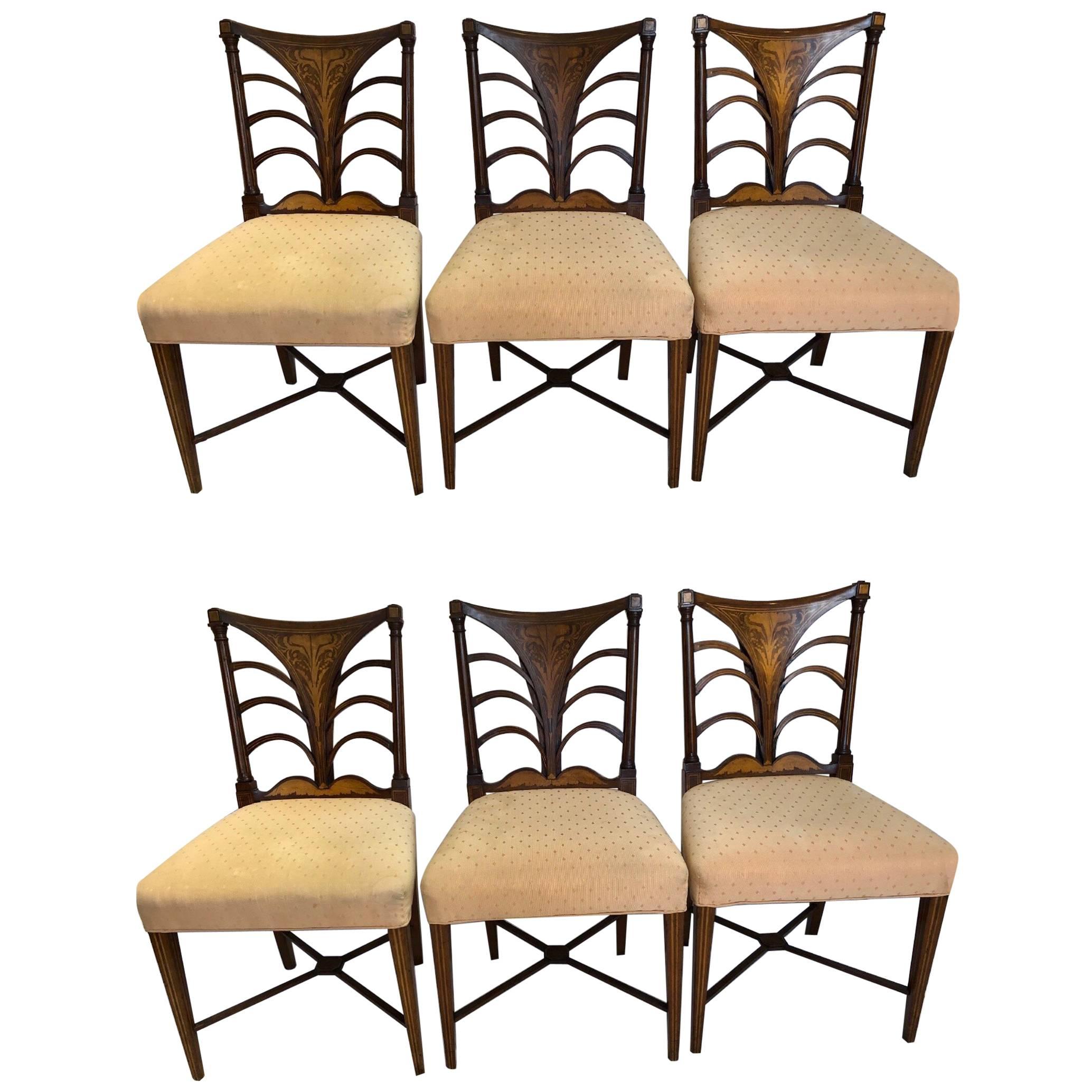 Set of Six English Regency Dining Chairs with Fine Inlay, 19th Century 