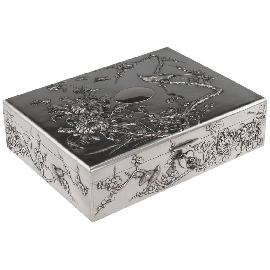 20th Century Chinese Solid Silver Decorative Jewellery Box, Tuck Chang, 1900