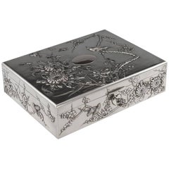 Antique 20th Century Chinese Solid Silver Decorative Jewellery Box, Tuck Chang, 1900