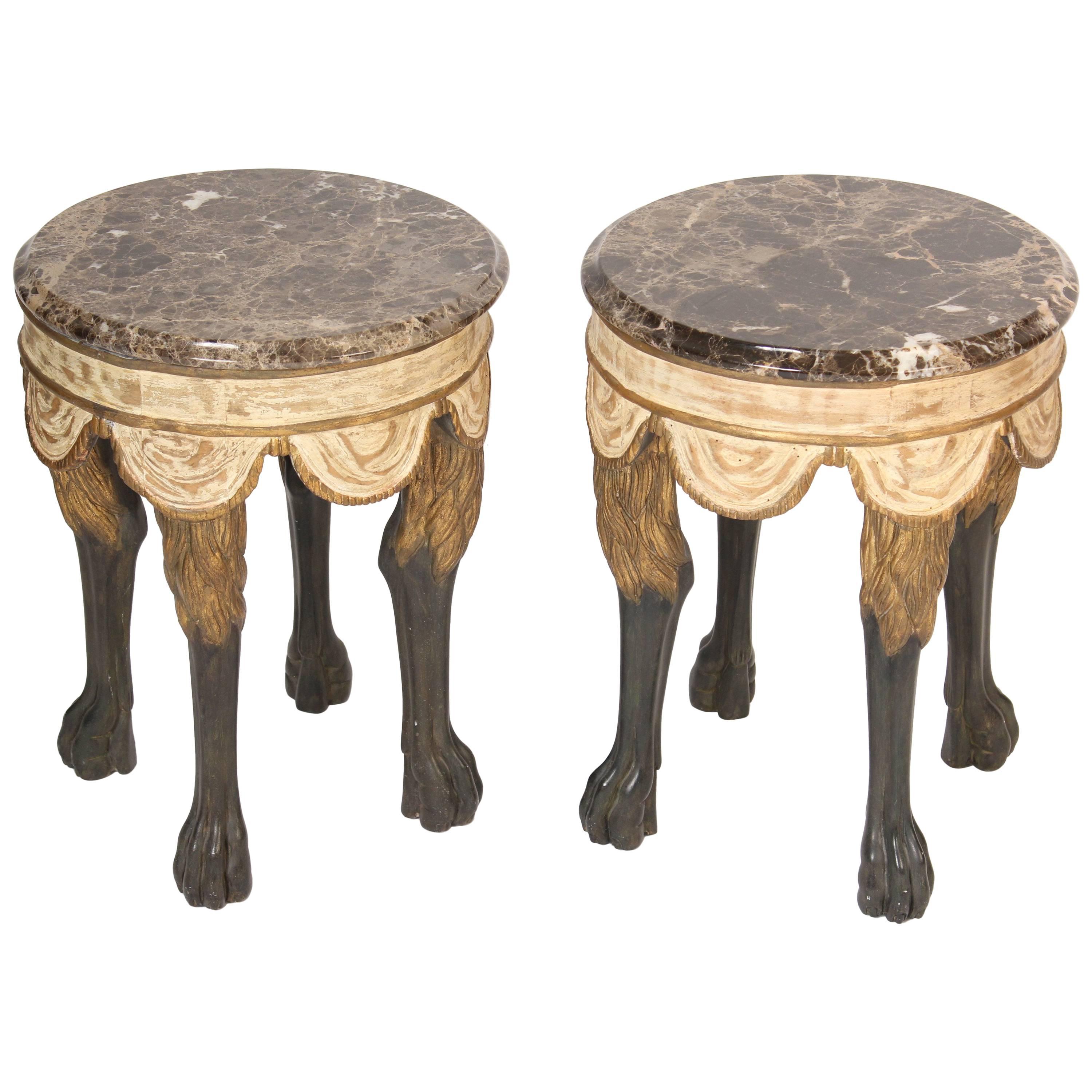 Pair of Continental Neoclassical Style Marble Top Occasional Tables