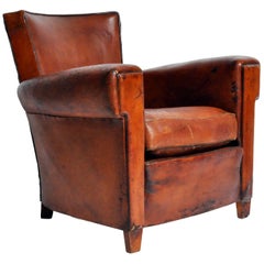Art Deco French Leather Chair with Original Patina