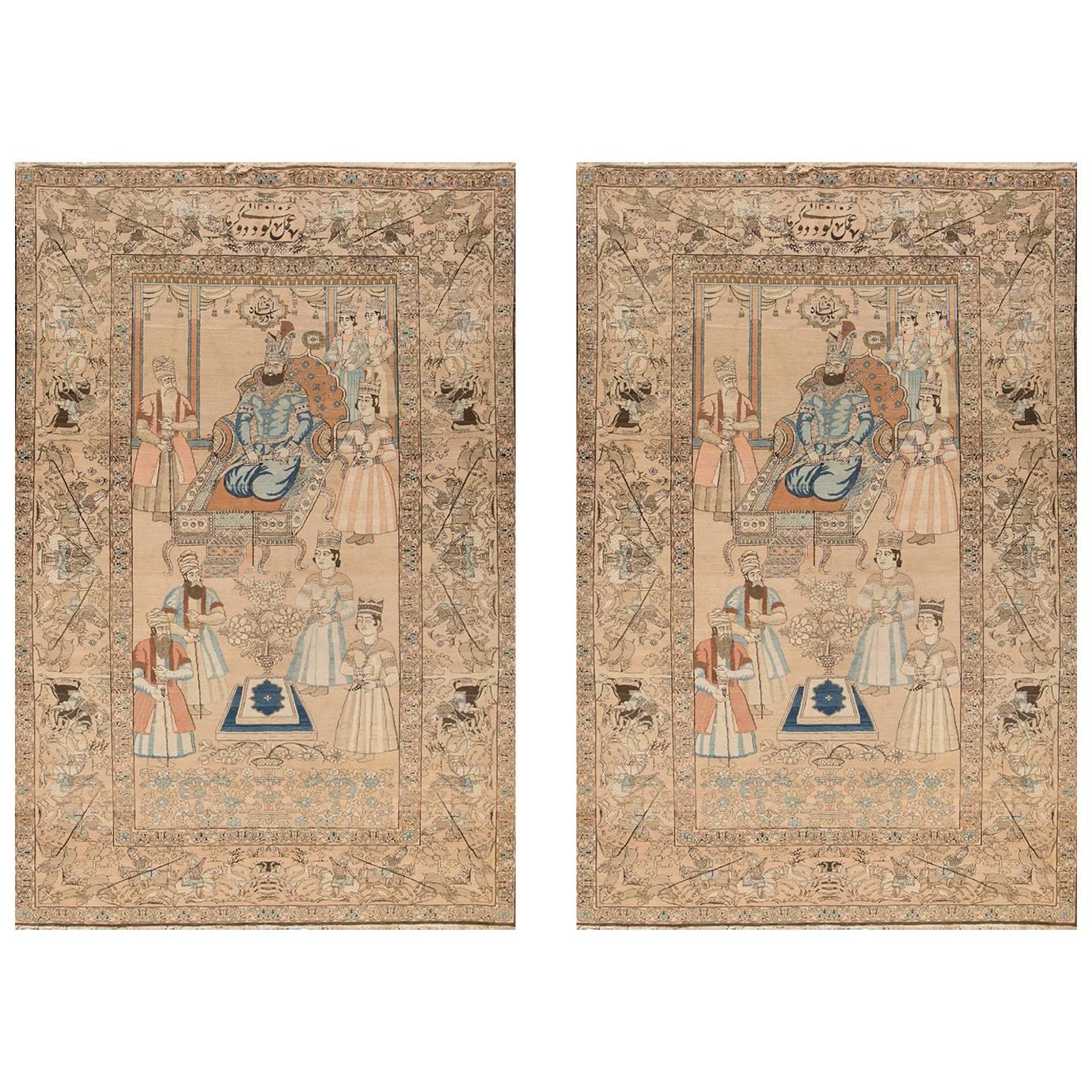 Pair of 19th Century Kerman Pictorial Carpet