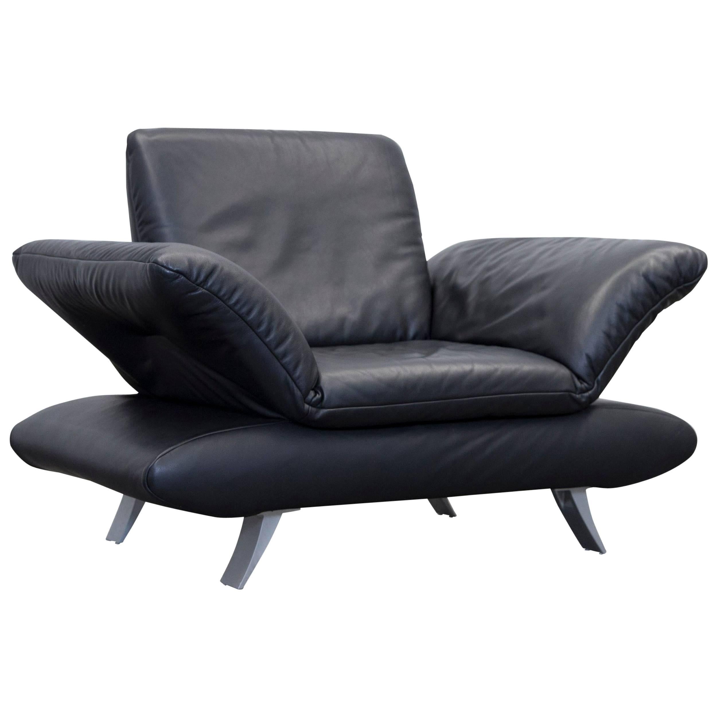 Koinor Rossini Designer Leather Armchair & Footstool Set Black Leather Function