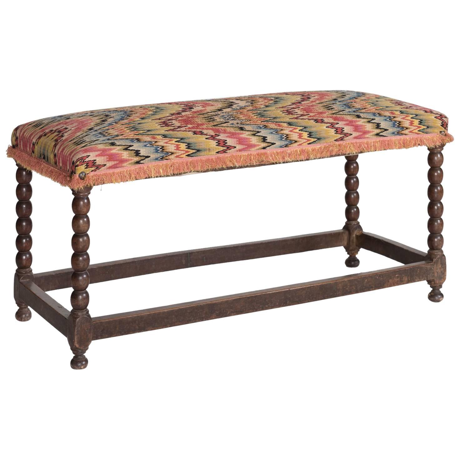 Turned Leg Upholstered Bench, Italy, circa 1910